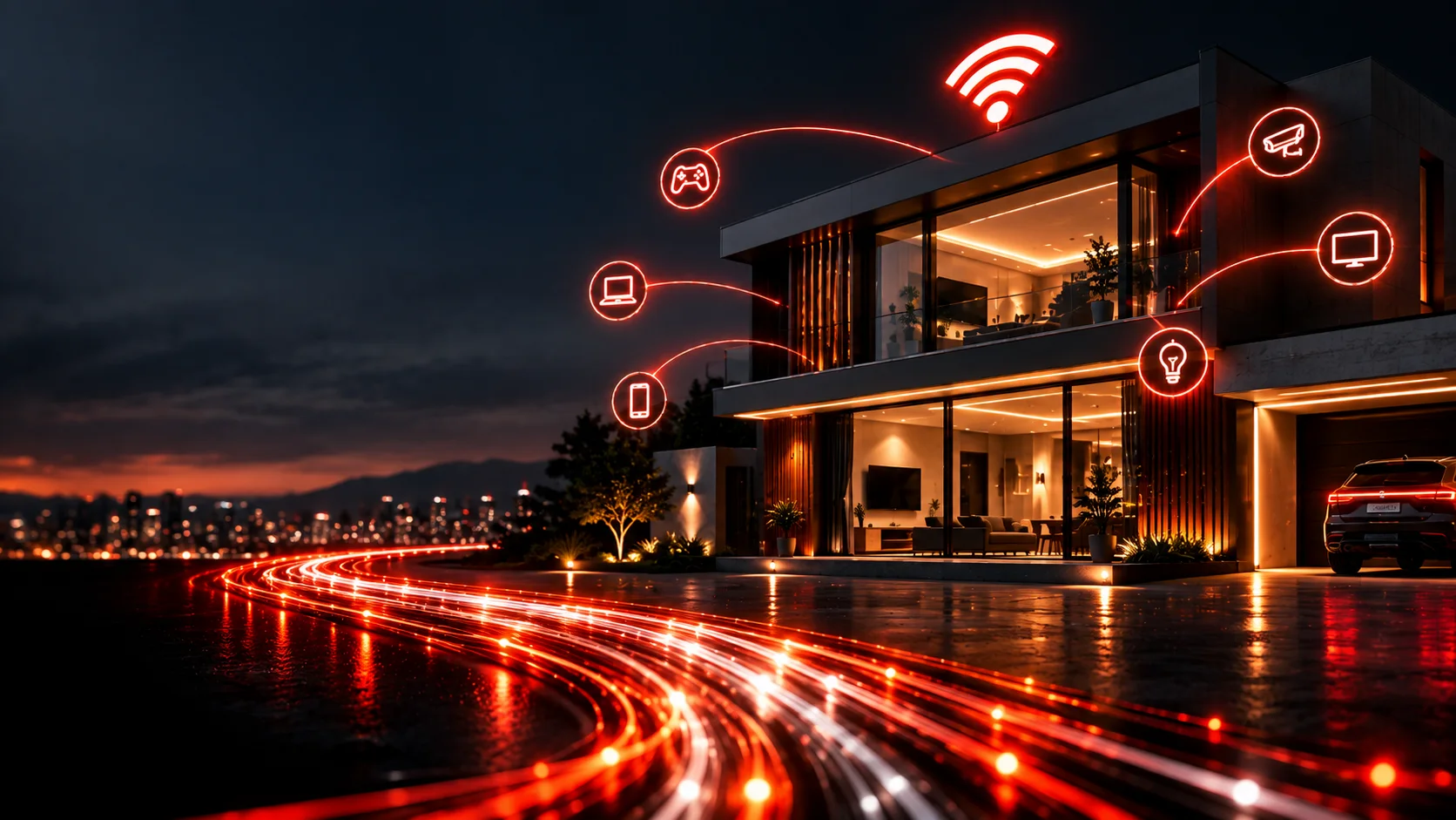 Casa conectada à internet com diversos dispositivos inteligentes